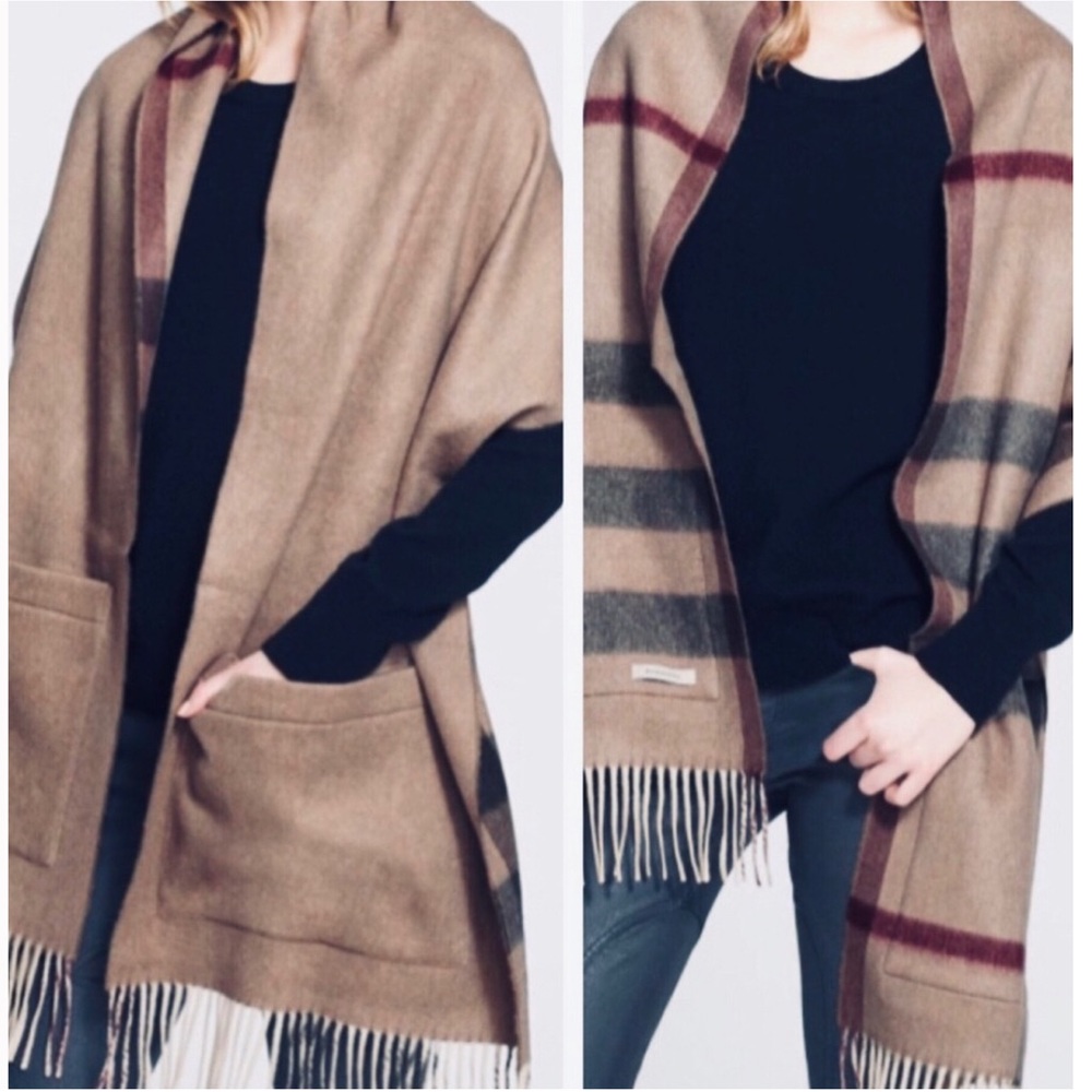 BURBERRY HELENE REVERSIBLE CASHMERE BLEND WRAP / SCARF.